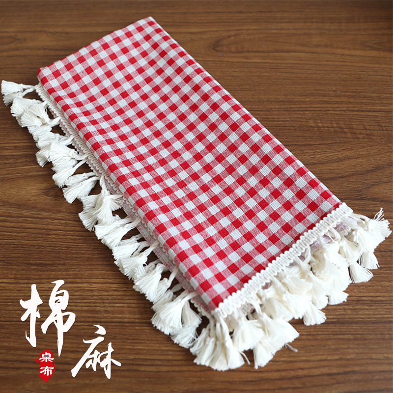 北欧简约棉麻格子防尘罩冰箱顶盖布洗衣机微波炉茶几书桌防尘盖巾