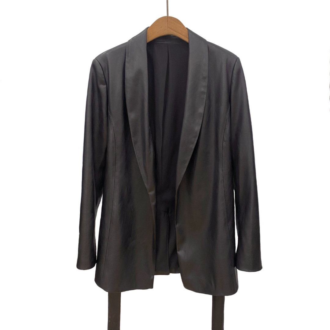 春季新品定制气质百搭系带柔软长袖黑色皮衣外套813