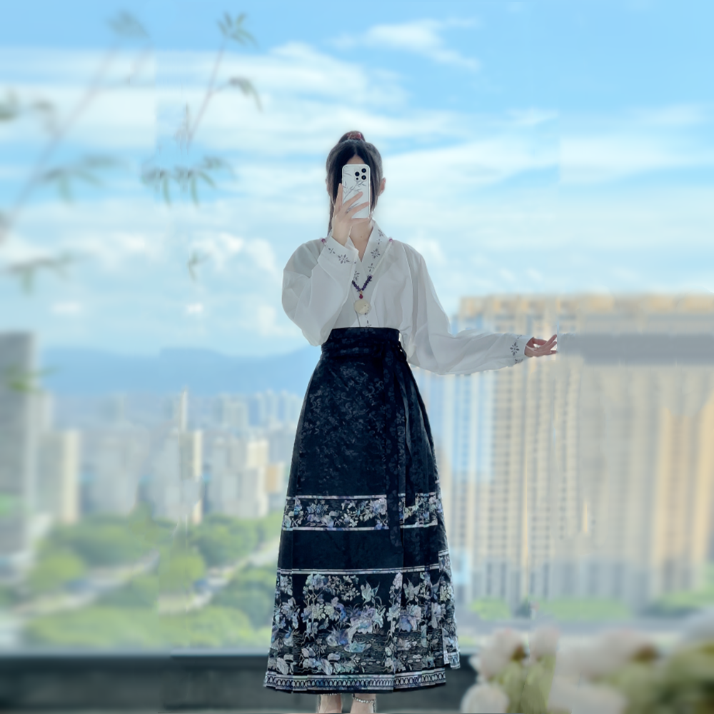 泽芷韶华【鸳鸯戏水】原创汉服曹县马面裙一整套飞机袖新中式套装