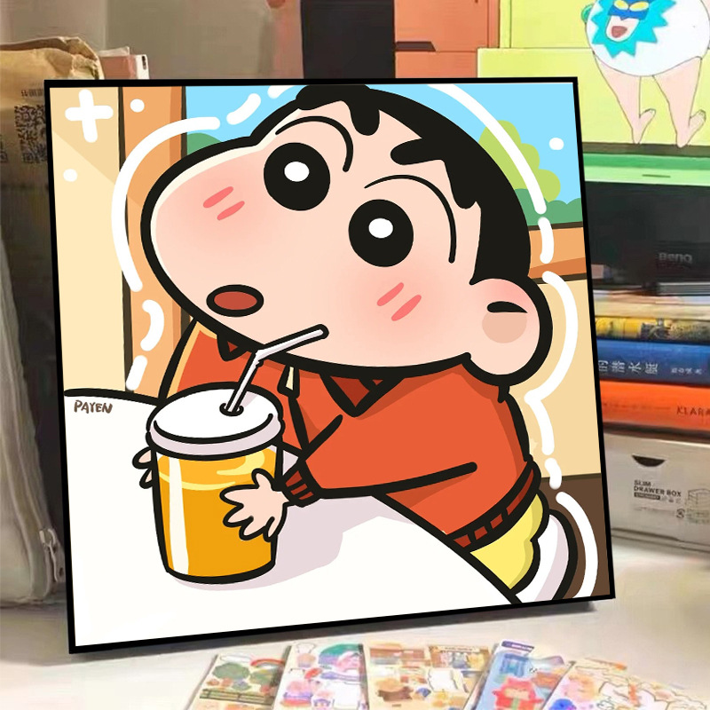 DIY数字油画上色填色填充简单蜡笔小新草莓熊丙烯色彩艺术简单