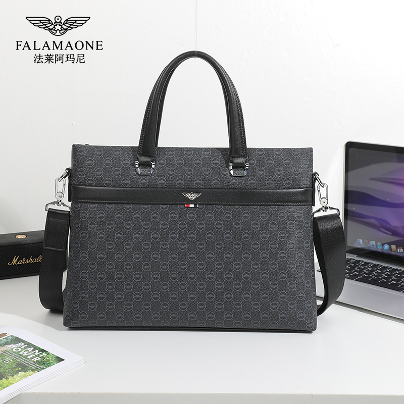 法莱阿玛尼正品男高档公文包奢侈品大容量百搭手提电脑包轻奢肩包