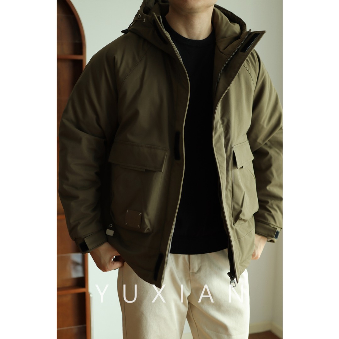 YUXIAN余闲冬季日系连帽棉服外套工装男士宽松保暖夹克加厚棉衣潮