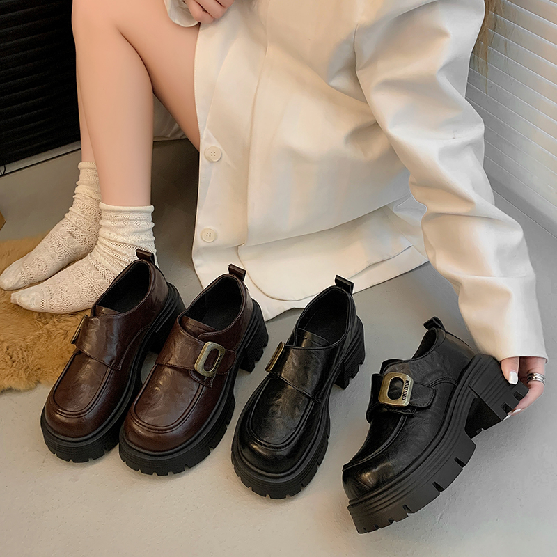 厚底玛丽珍英伦风jk2025新款百搭增高厚底鞋后跟可踩黑色鞋子女款