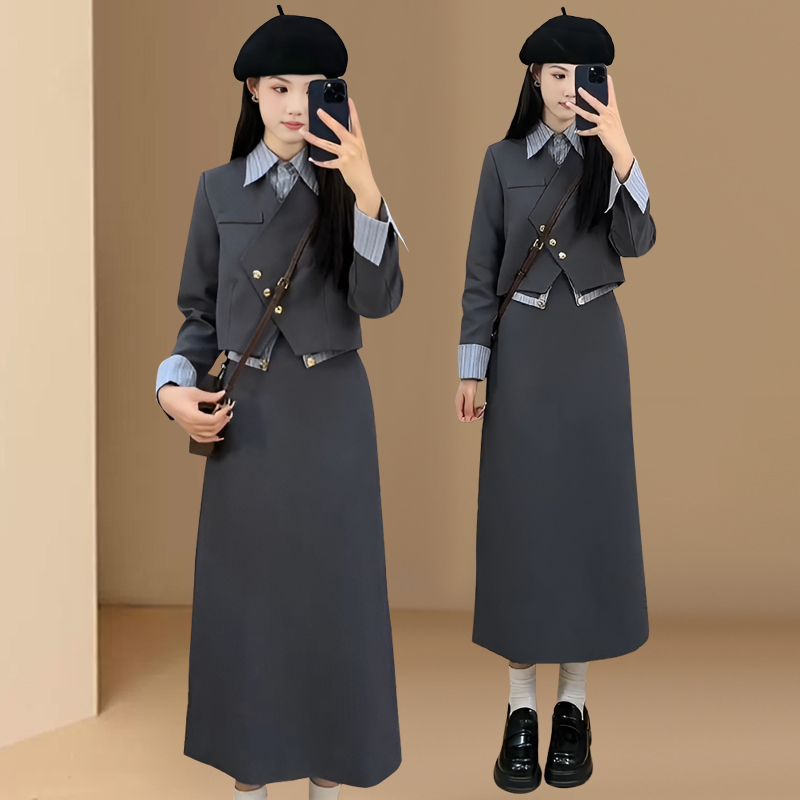 小香风两件套裙高级感假两件套显瘦减龄盐系时尚显瘦春秋款套装女