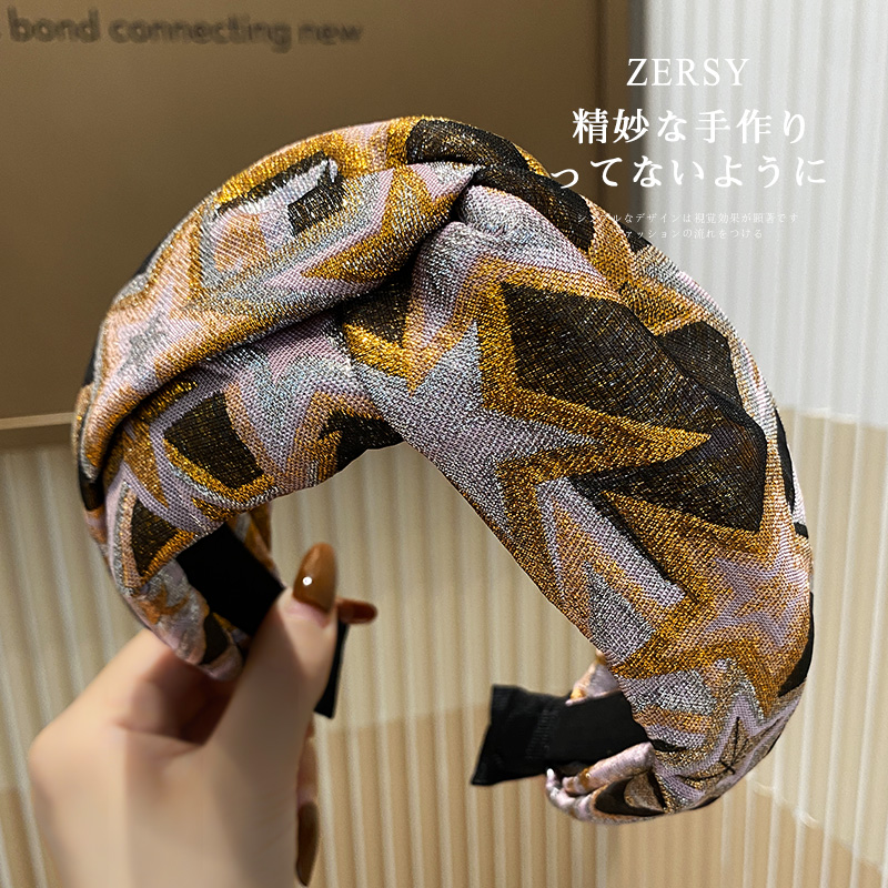 发箍女2025新款高级感时髦超宽边交叉金色五角星头箍发捆发卡发饰