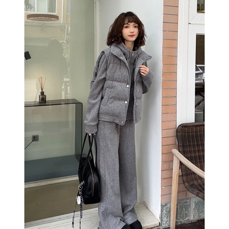 高级感流行运动风套装女秋冬季新款短款卫衣加厚无袖马甲三件套女