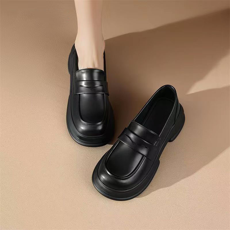 春天乐福鞋女厚底乐福鞋女2025新款学院风小单鞋粗跟英伦风小皮鞋