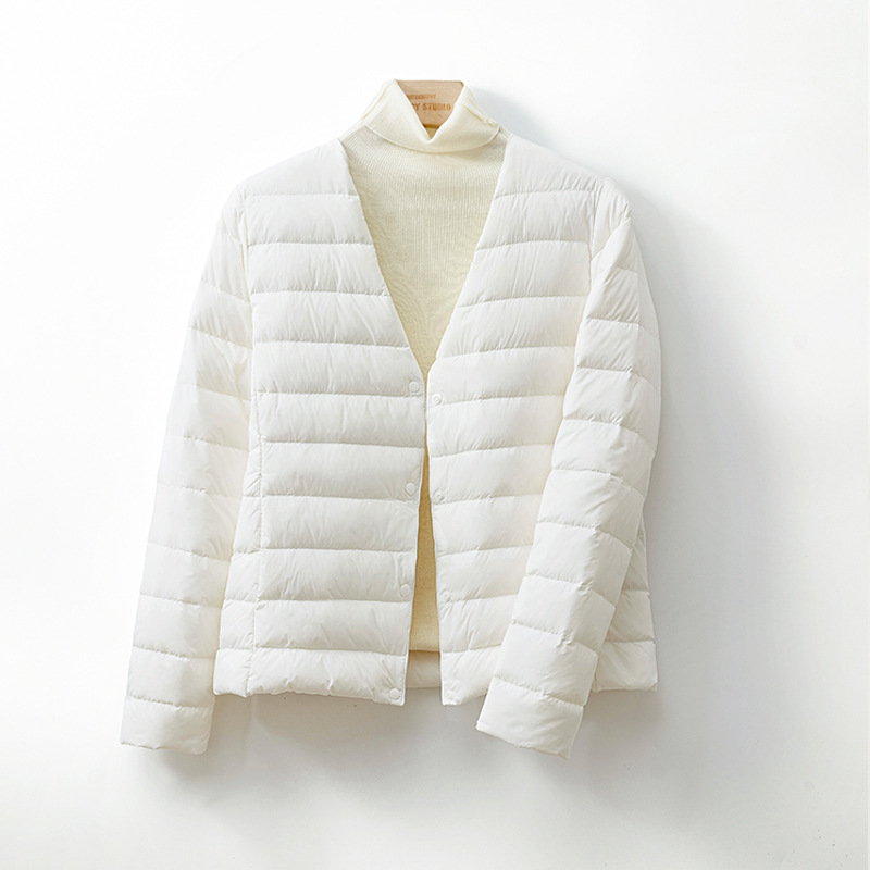 新国标90绒2024冬轻薄内胆羽绒服内搭短款V领内穿无领泡芙云朵感