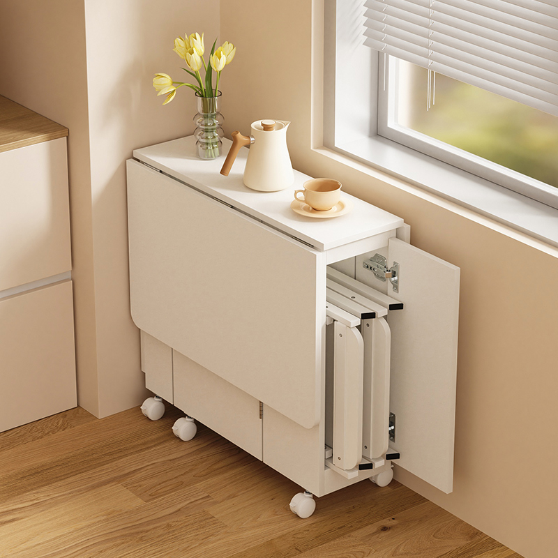 折叠餐桌岩板小户型家用简易移动饭桌厨房吃饭桌椅柜门可折叠桌子