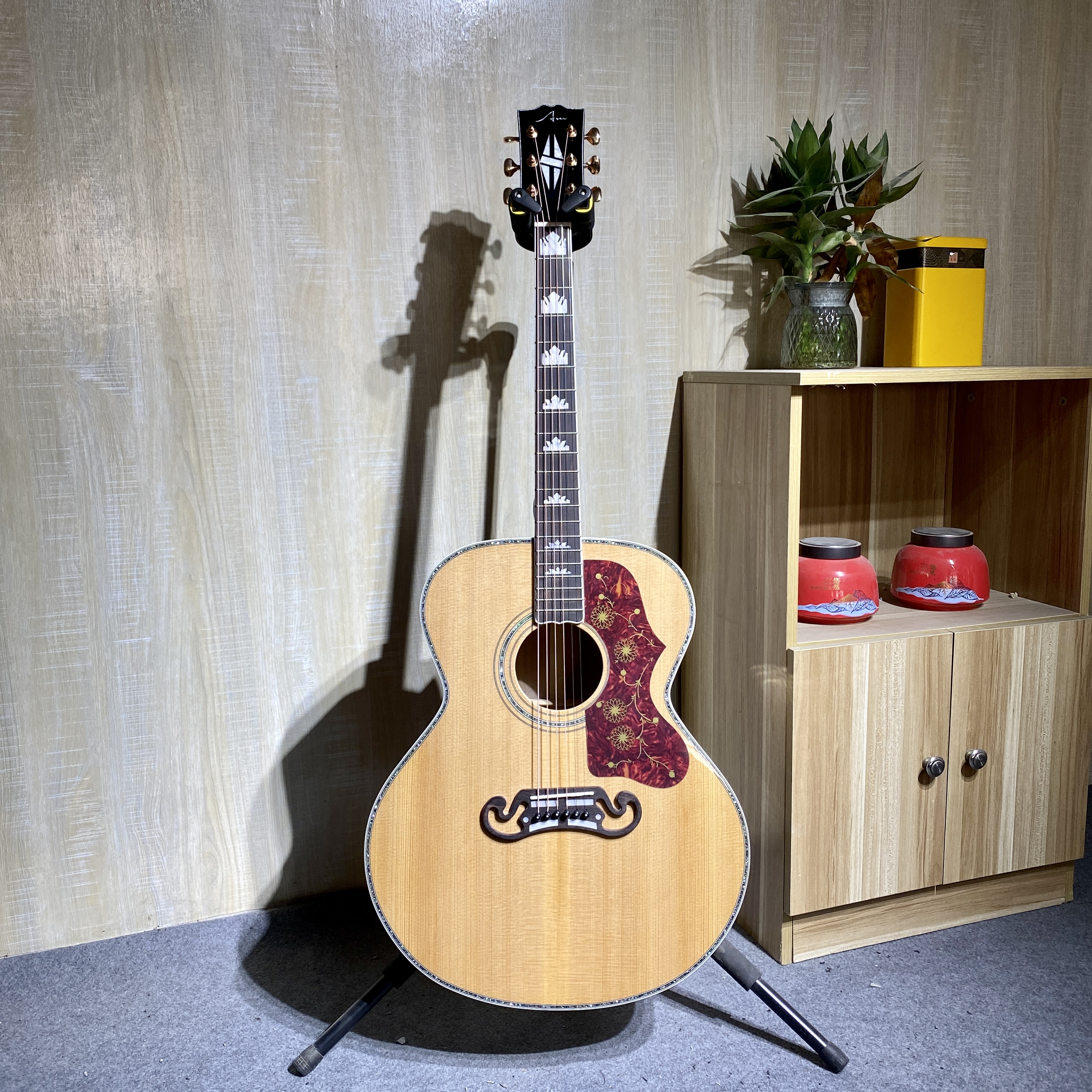 42寸专业演奏级手工云桃全单板民谣吉他蓝牙加振拾音器电箱木吉他