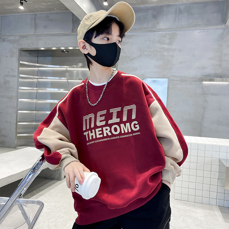 男童字母卫衣春秋爆款2025新款儿童洋气韩版拼色圆领卫衣中大童15