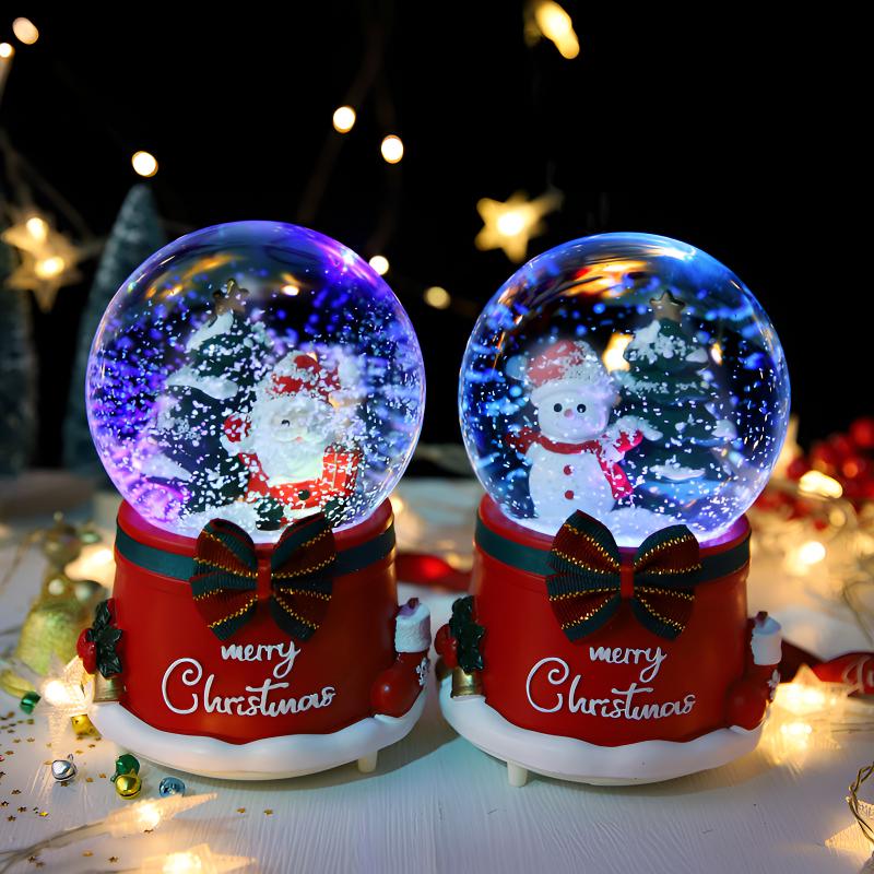 创意圣诞节礼物圣诞老人玻璃水晶球音乐盒旋转飘雪花发光儿童礼物