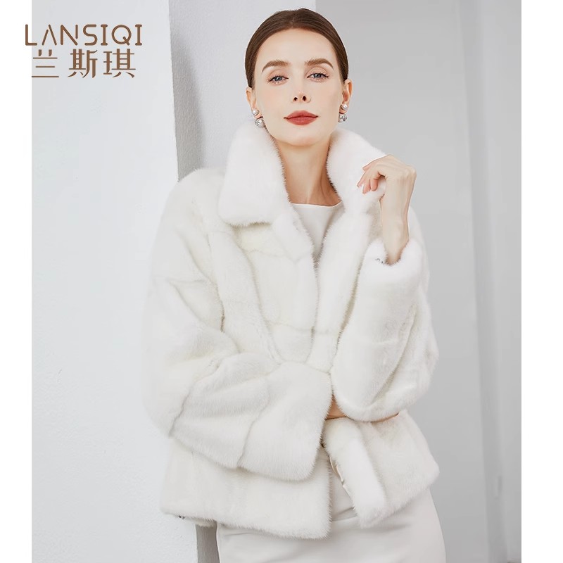 白色貂皮大衣女新款正品2025短进口水貂年轻整貂时尚皮草外套冬季