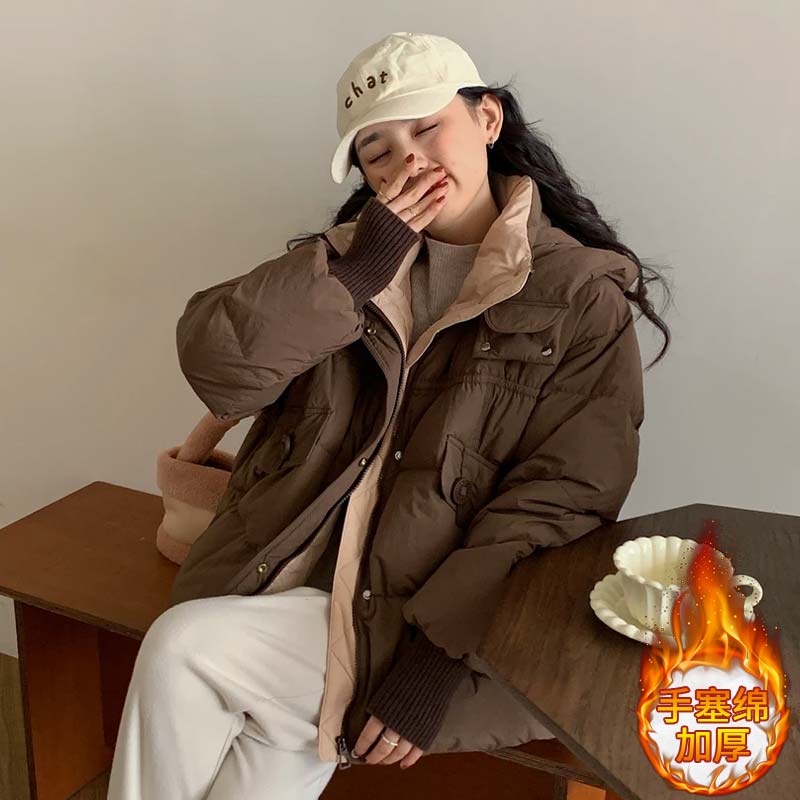 2026年秋冬季新款韩版高级感时尚连帽棉服女加厚保暖宽松棉衣外套