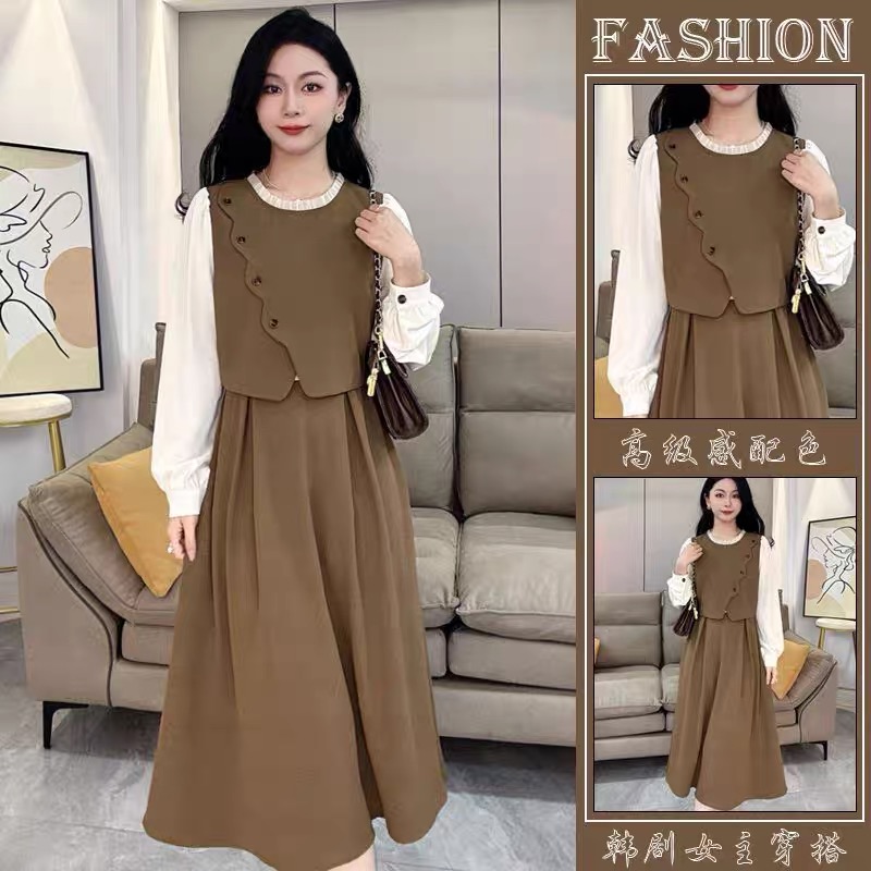 假两件连衣裙子女2024新款早秋装穿搭高级感今年流行漂亮套装长裙