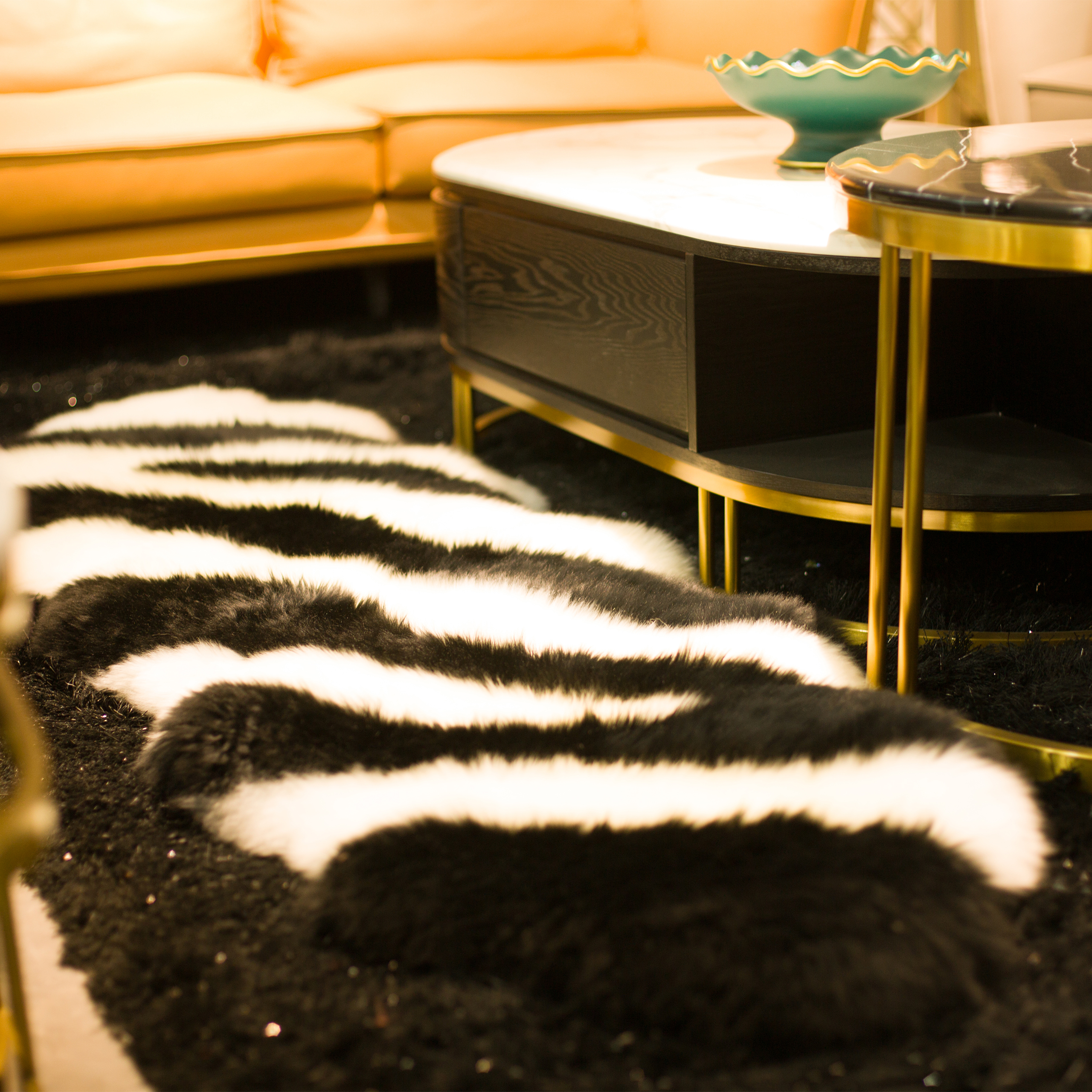 吉羊黑白轻奢羊毛皮沙发垫防滑防潮秋冬保暖优质地毯摇椅毯飘窗