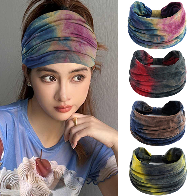 扎染宽边发带弹力束发运动瑜伽发箍女嬉皮头巾止汗遮白发头套头饰