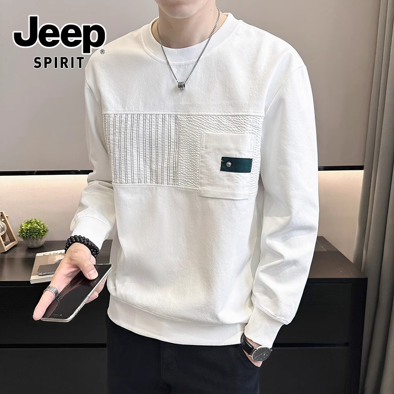 JEEPSPIRIT吉普卫衣男士春季圆领休闲2025新款潮流时尚长袖t恤男