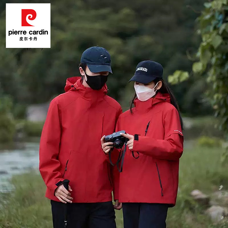 皮尔卡丹男女款三合一冲锋衣春秋冬户外装备防风防水加绒夹克外套