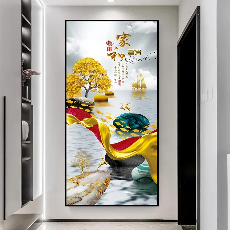 玄关画3d立体贴画自粘墙贴门贴客厅入户过道走廊装饰背景墙壁纸画