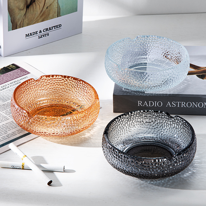 紫山竹客厅家用烟灰缸办公室高级感加厚玻璃烟缸轻奢潮流创意个性