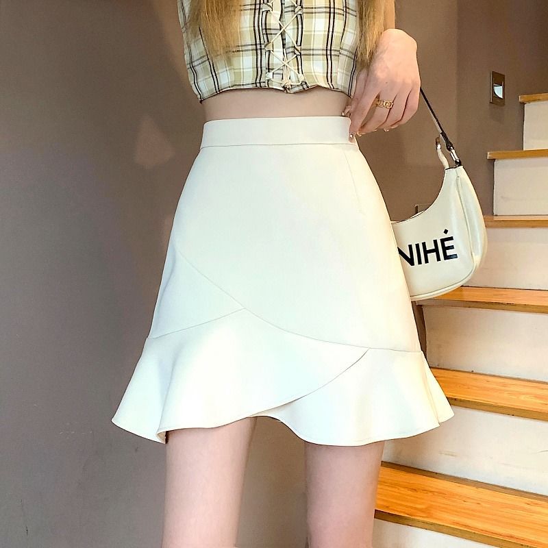 荷叶边半身裙女2025夏季新款高腰鱼尾a字裙百搭显瘦包臀短裙子潮