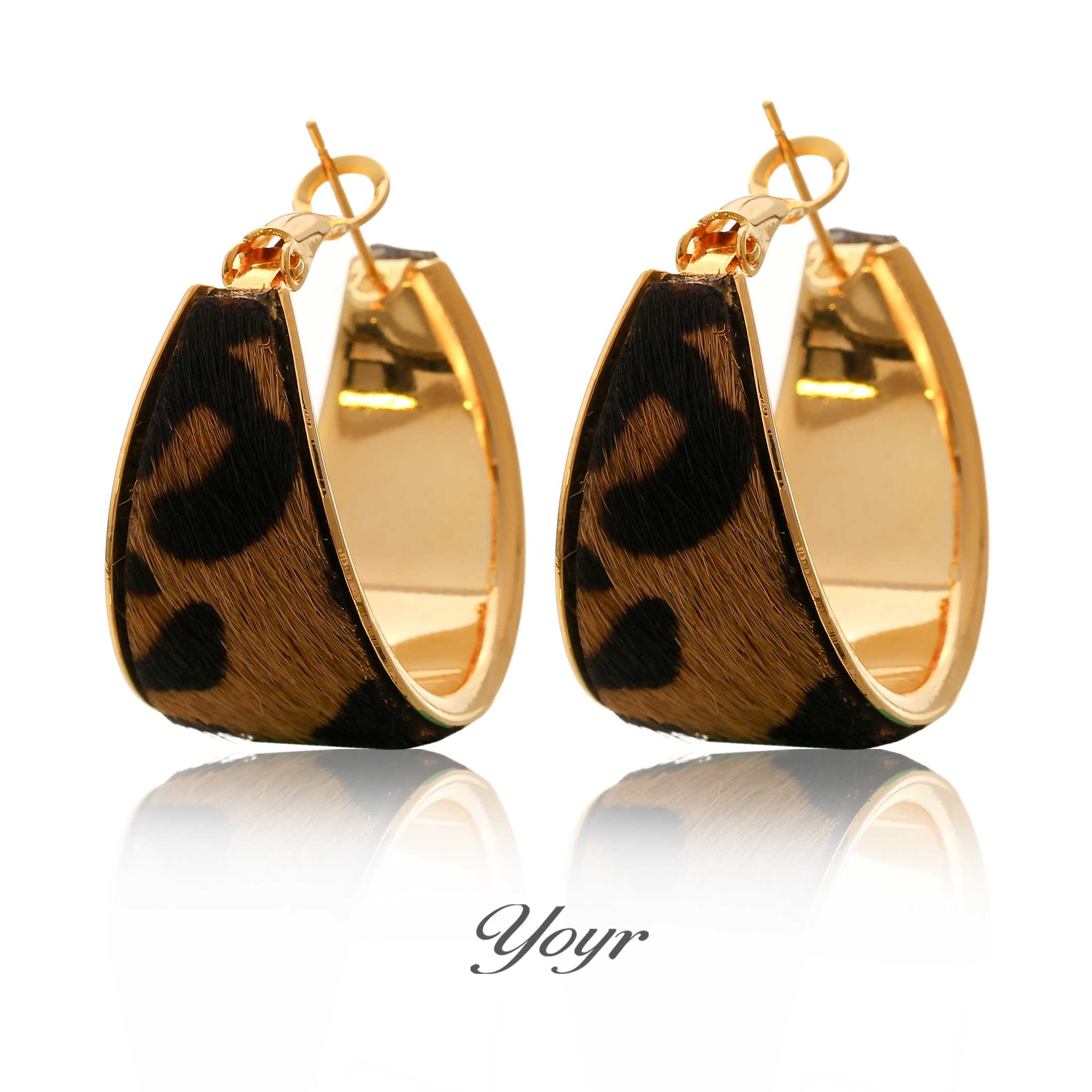 YOYR 黄铜绒毛耳饰 雅丹风豹纹耳环时髦气质耳圈时尚百搭复古法式