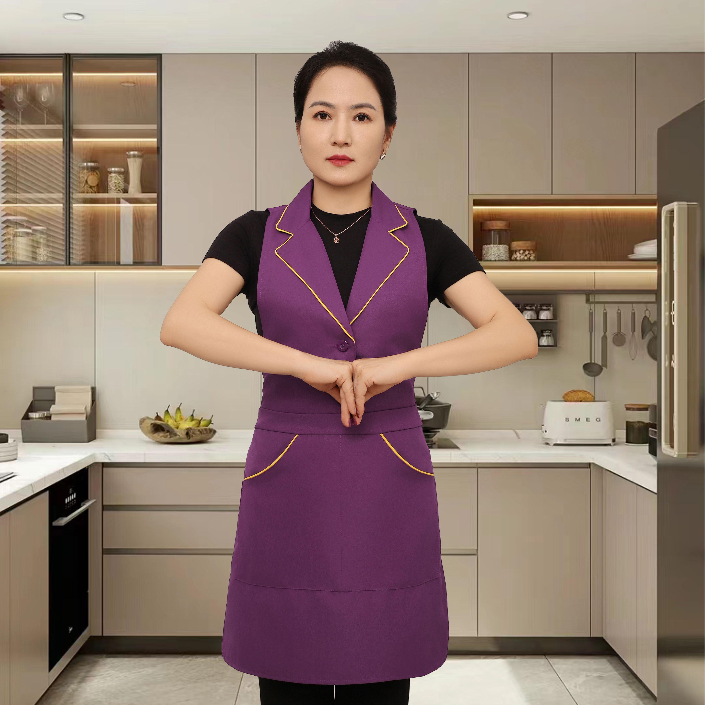 新款西装翻领围裙防水耐脏家用做饭厨师餐厅酒店服务员印字工作服