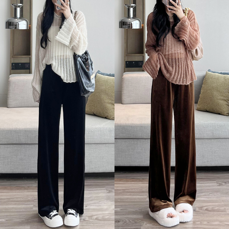 【金丝绒阔腿裤】窄版秋冬高腰显瘦百搭宽松休闲垂坠感直筒拖地裤女