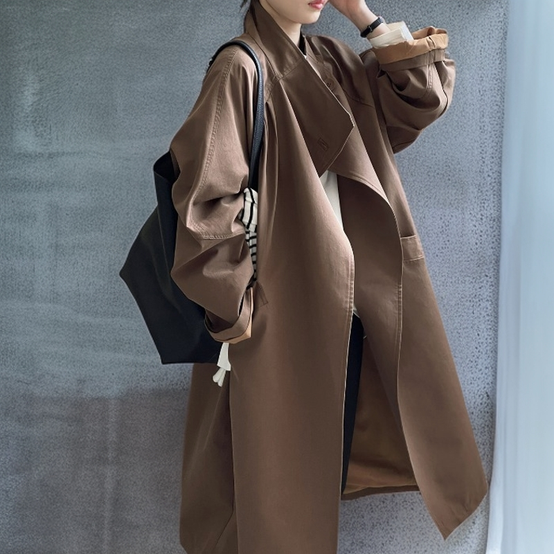 洋气复古翻领一粒扣中长款chic风大衣2025秋季新款宽松风衣外套女