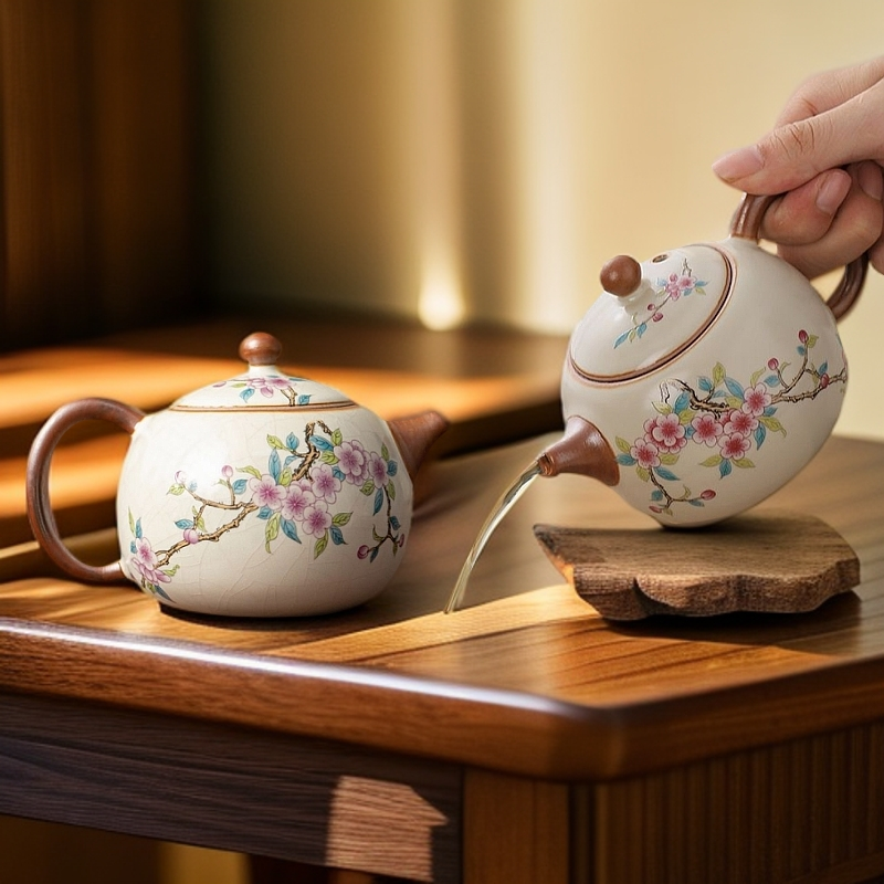 德化米黄汝窑西施壶茶壶茶杯泡茶壶品茗杯功夫茶具家用客厅办公室