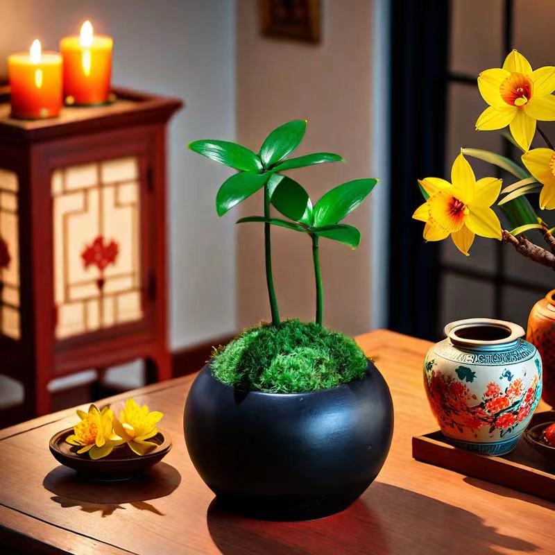 驱蚊竹柏植物四叶草绿植花卉室内办公室桌面创意盆栽盆景四季好养