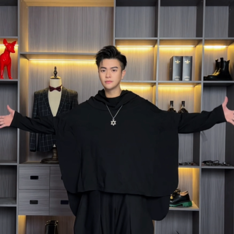 [魂系]秋季蝙蝠袖斗篷拼接假两件宽松阔形堆堆领套头卫衣-Z1501#