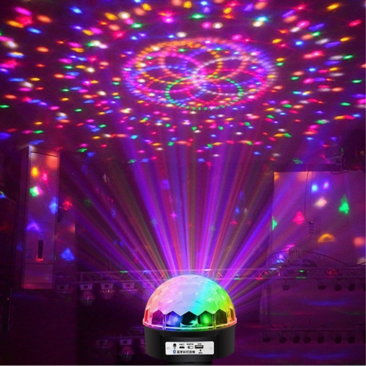 蓝牙音箱宿舍房间装饰舞台灯全自动旋转七彩灯LED魔球灯春节彩灯