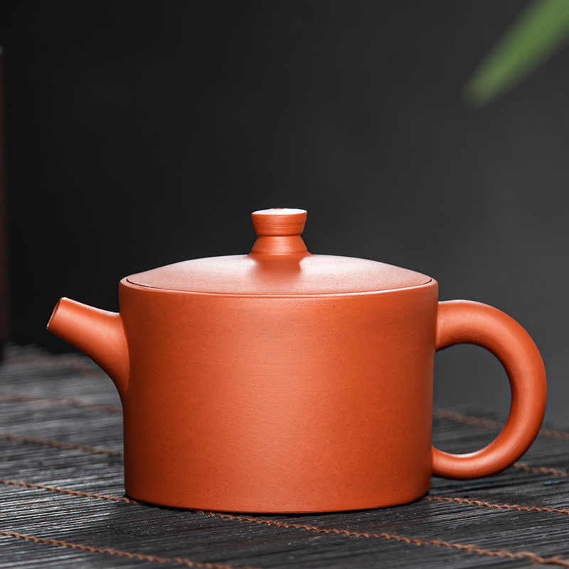 《井栏壶》潮州红泥手拉壶130cc大口盖紫砂壶朱泥便携功夫泡茶茶具