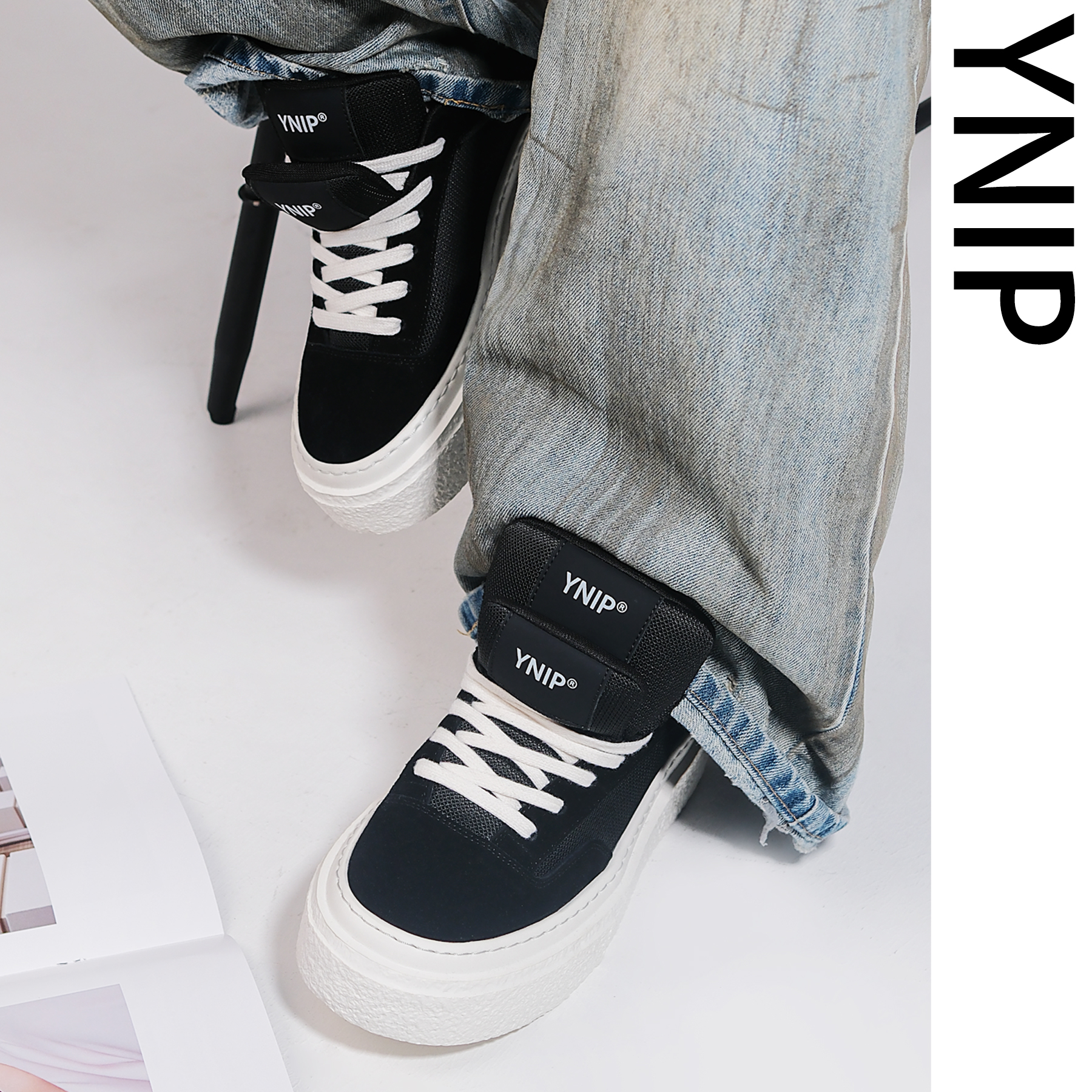 YNIP欧若风双鞋舌牛反绒透气网布潮鞋百搭休闲鞋男士男生