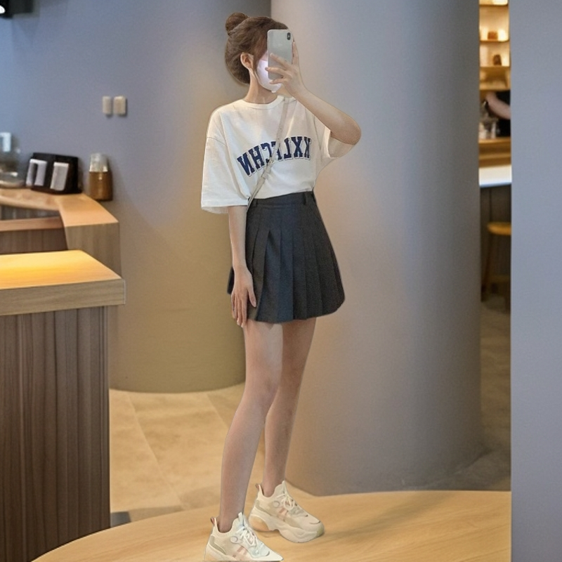白色短袖t恤女夏季新款韩版大码宽松显瘦洋气减龄中长款网红上衣