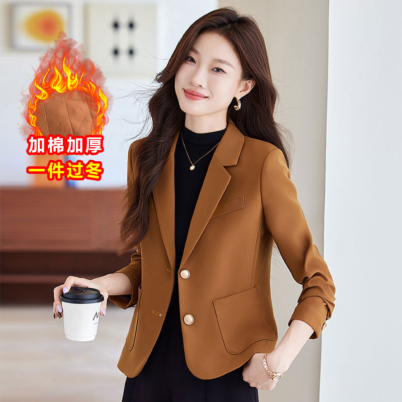 加棉加厚短款西装外套女小个子2025春秋新款气质休闲小西服女上衣