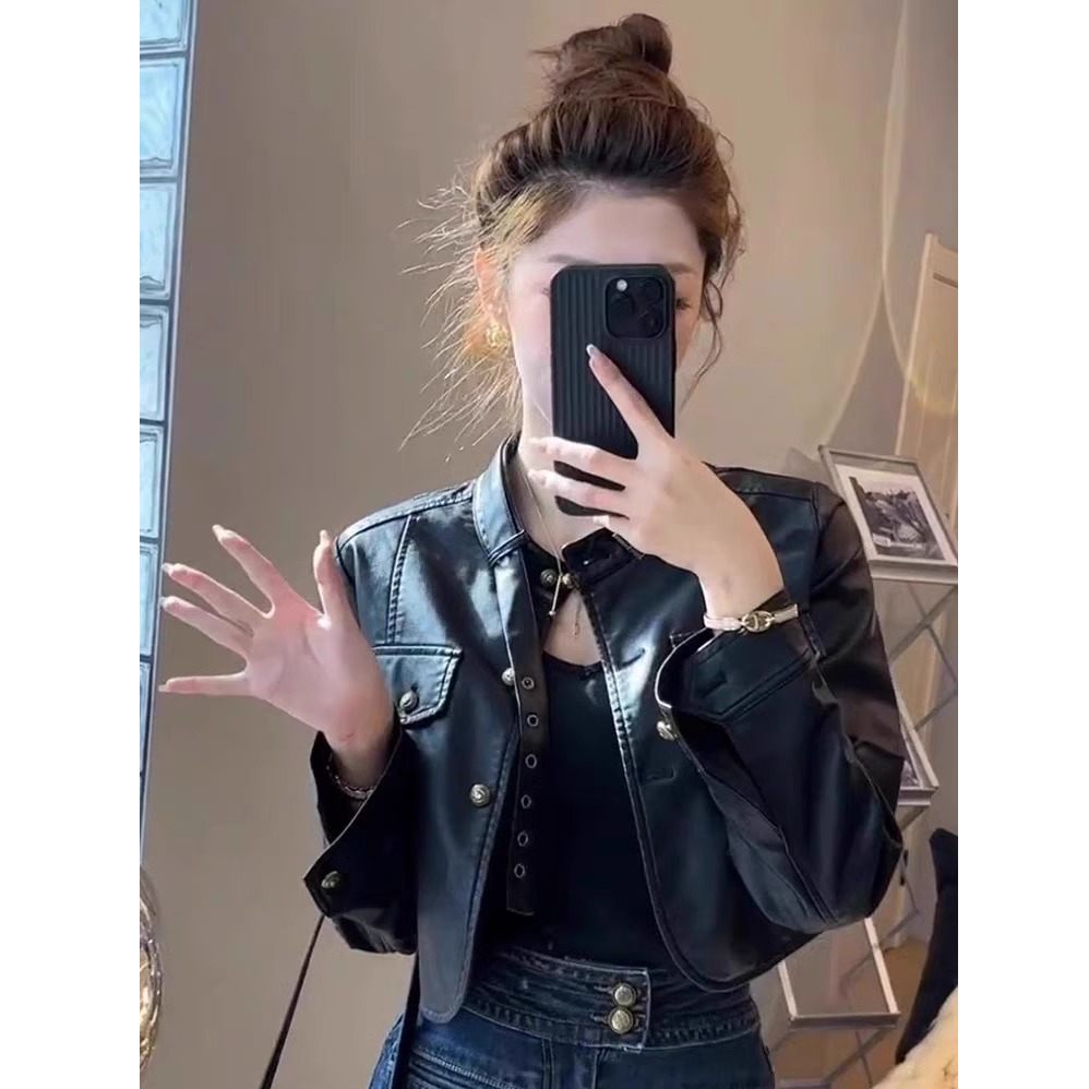 秋季新款小个子女士皮衣短款设计感时尚百搭显瘦机车夹克黑色外套