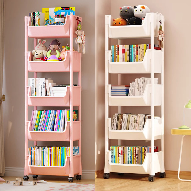 【五层书架】玩具书本置物架可移动儿童学生书桌收纳多层小推车带轮