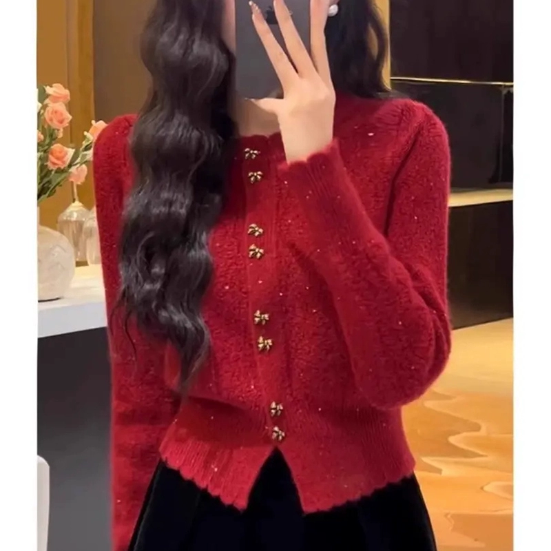 新年红小香风短款设计感毛衣外套针织开衫外搭2025上衣针织衫春秋