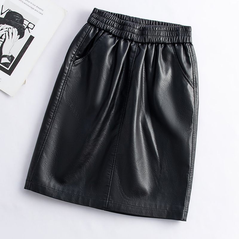 2025秋冬新款小皮裙女高腰包臀群半身裙修身A字百搭显瘦中皮裙子