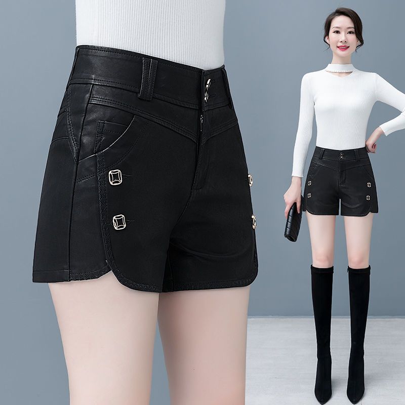 2025新款皮短裤女秋冬季韩版外穿高腰百搭显瘦洋气刺绣pu皮靴裤潮