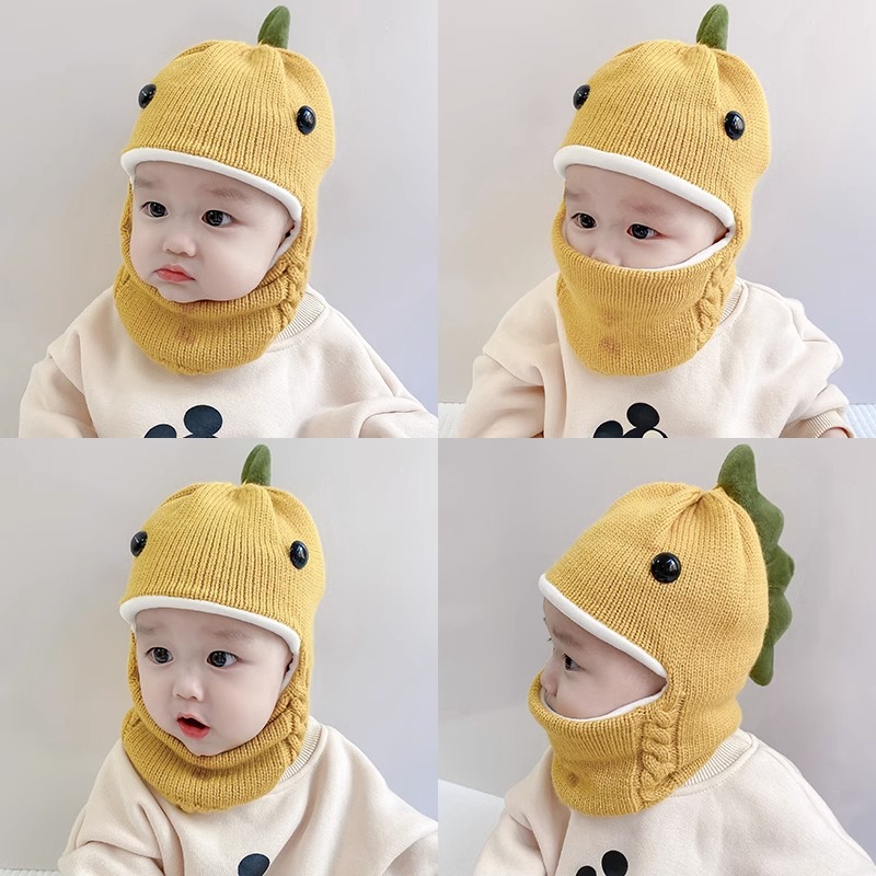 宝宝帽子秋冬围脖一体帽婴儿针织毛线帽可爱超萌儿童加绒加厚保暖