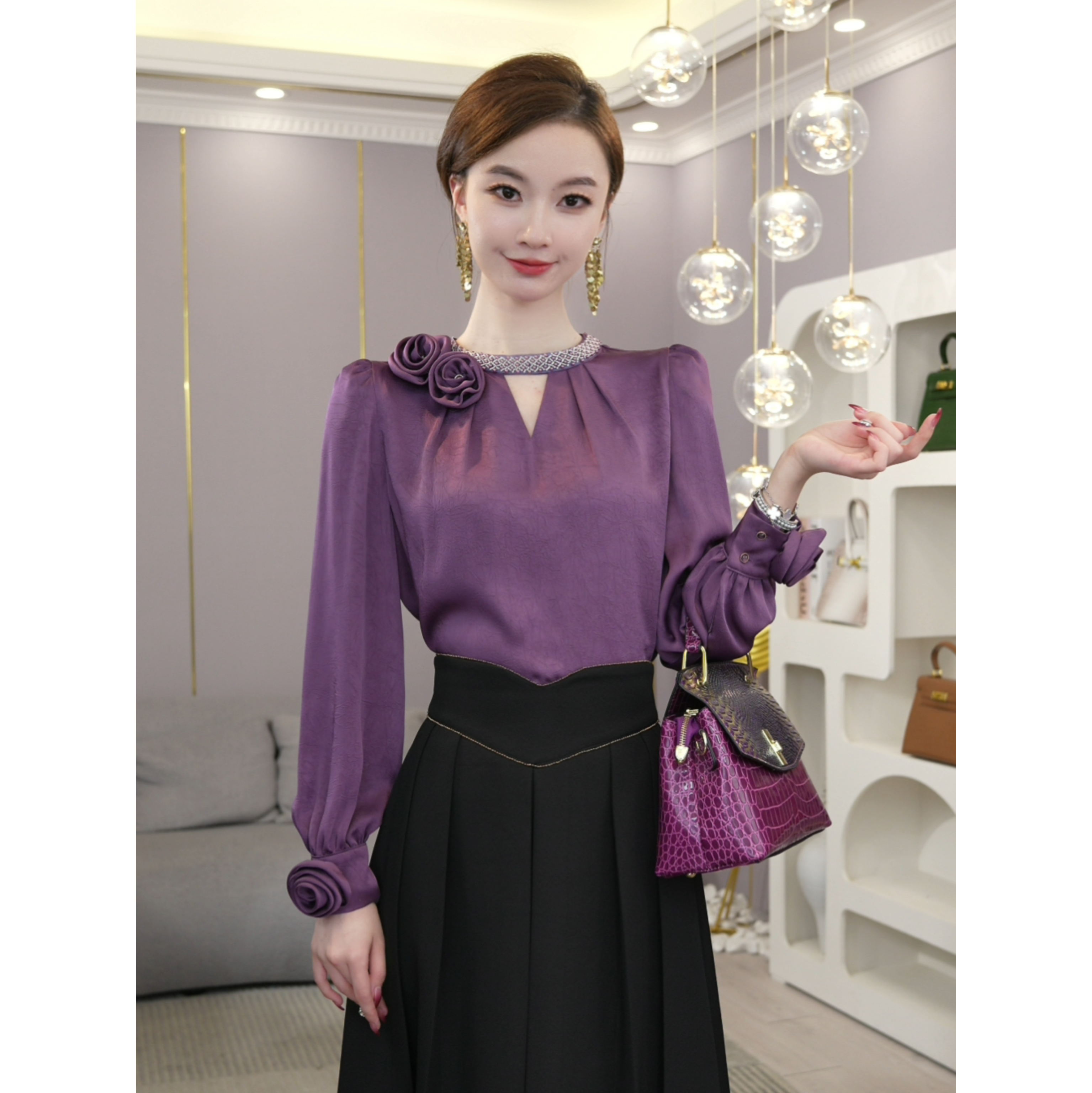 秋冬新款【X24-Q178】设计时尚气质千金清冷感贵系衣服长袖衬衫上衣