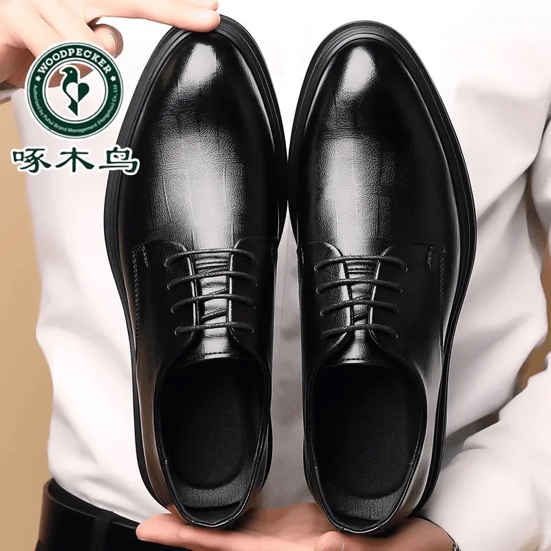 啄木鸟夏皮鞋男士软底商务正装内增高英伦男鞋6cm增高鞋新郎结婚