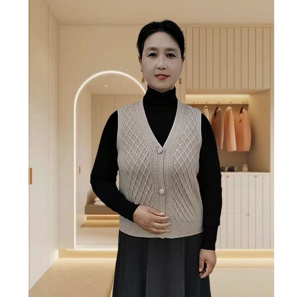 2024秋冬季女士纯羊毛无袖坎肩时尚短款V领羊毛衫女100%纯羊毛