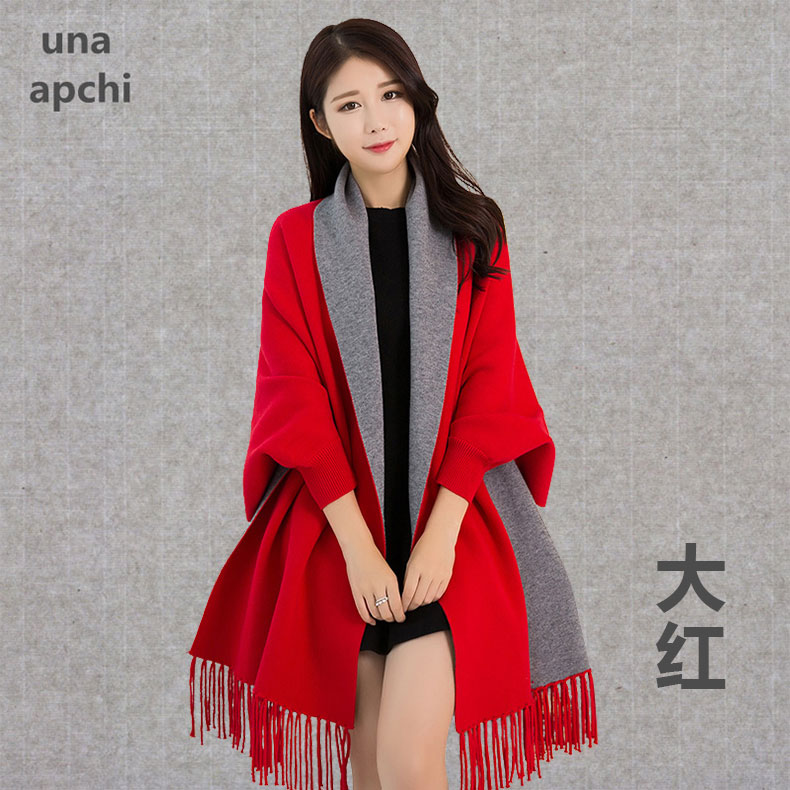 披肩女羊绒带袖斗篷式披风宽松裙子旗袍外搭高端保暖加厚百搭外套