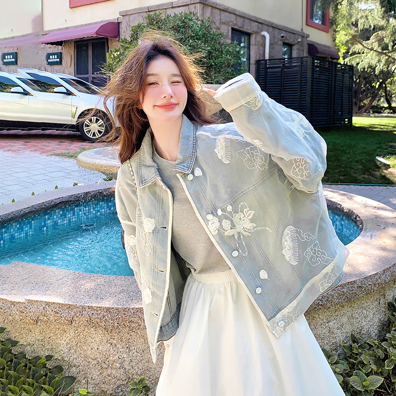 设计感蕾丝刺绣牛仔外套女2025春季新款韩系穿搭超好看小个子上衣