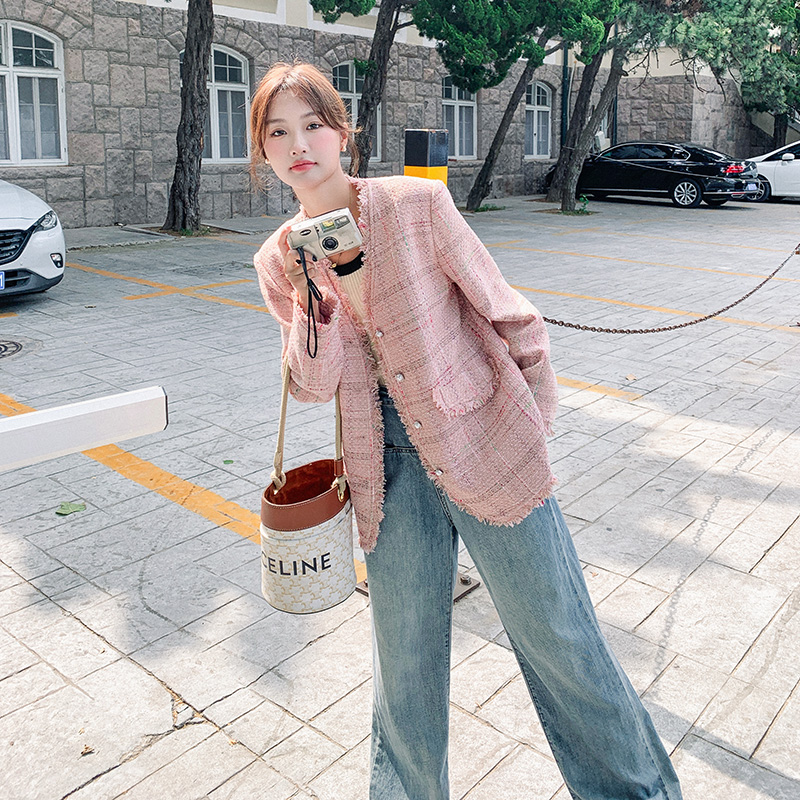 粉色小香风外套女春秋2024新款法式气质名媛千金高级感流苏短上衣